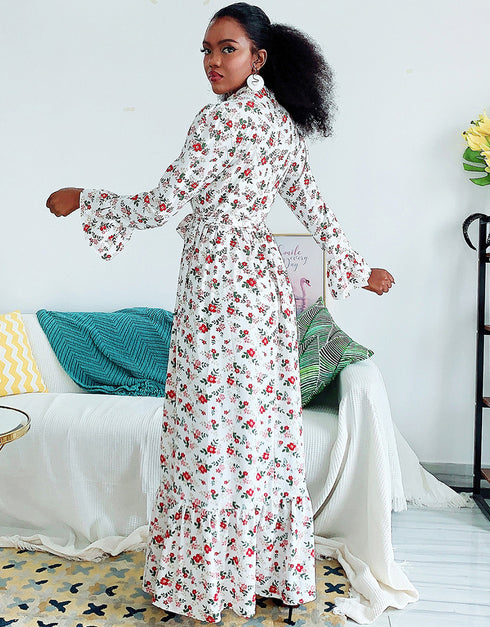 Flared Sleeve Abaya with Waist Tie Kaftan Dress